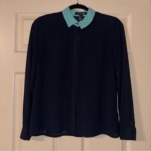 Navy and Turquoise Forever 21 Button Down Blouse